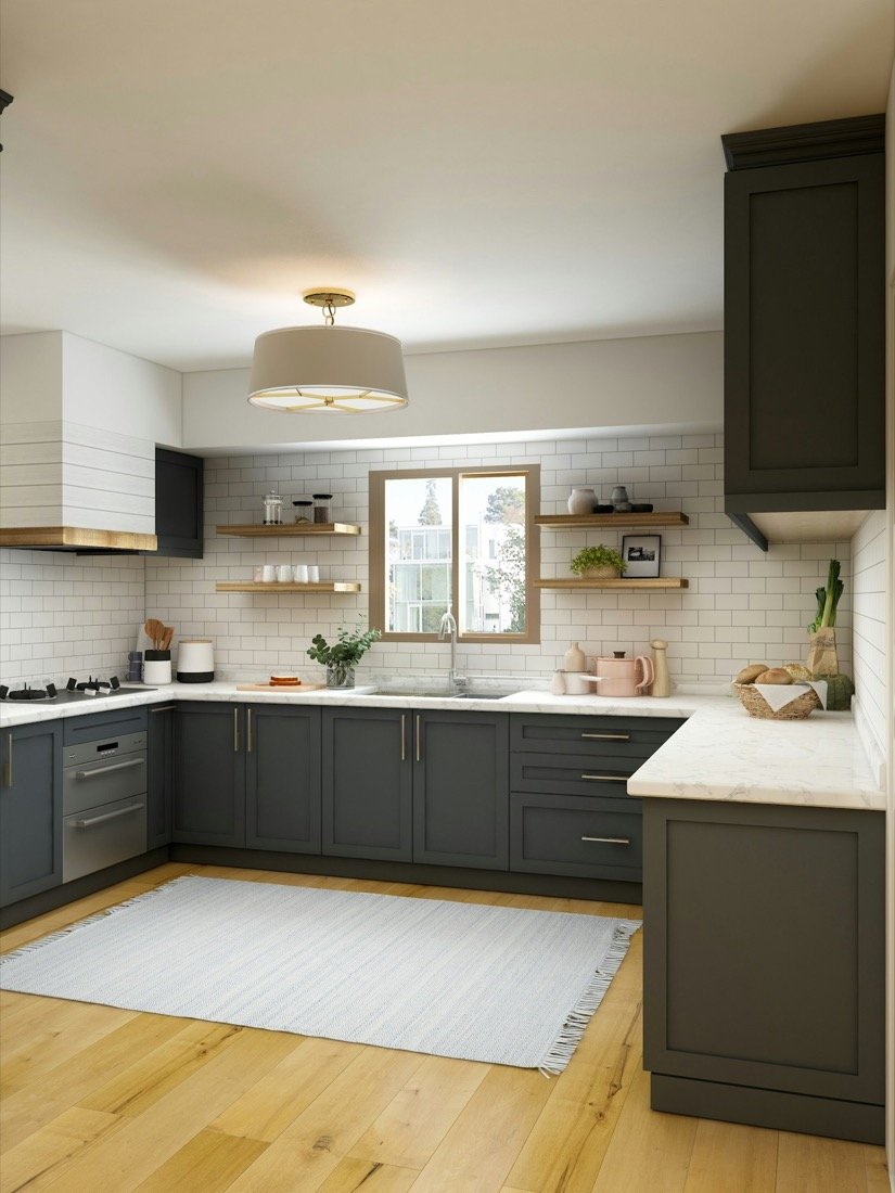 Designer kitchen hood in a dark contemporary kitchen