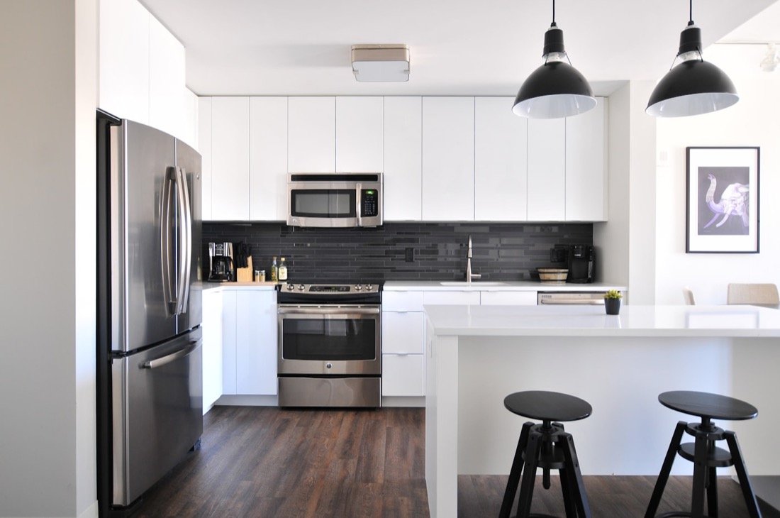 Built-in oven in a modern white kitchen